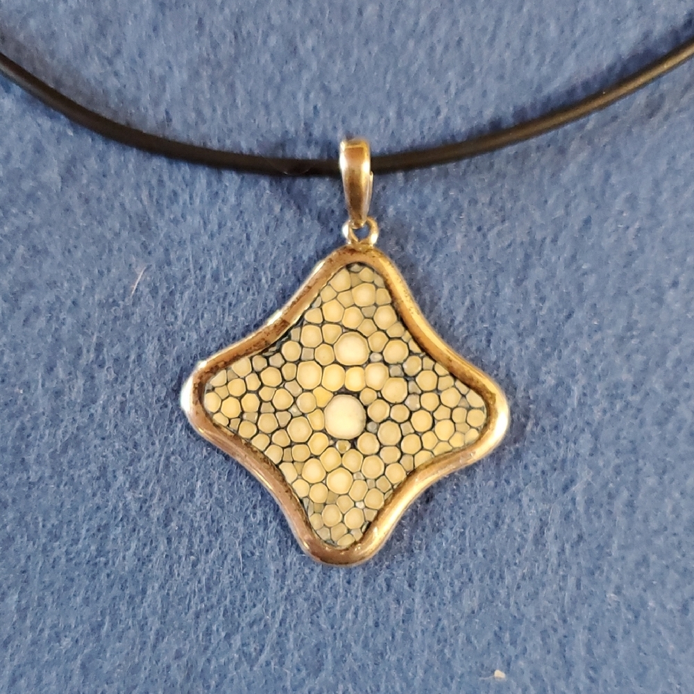 Elegant Sterling Silver and Inlay Stones Pendant Necklace. On Black Leather.